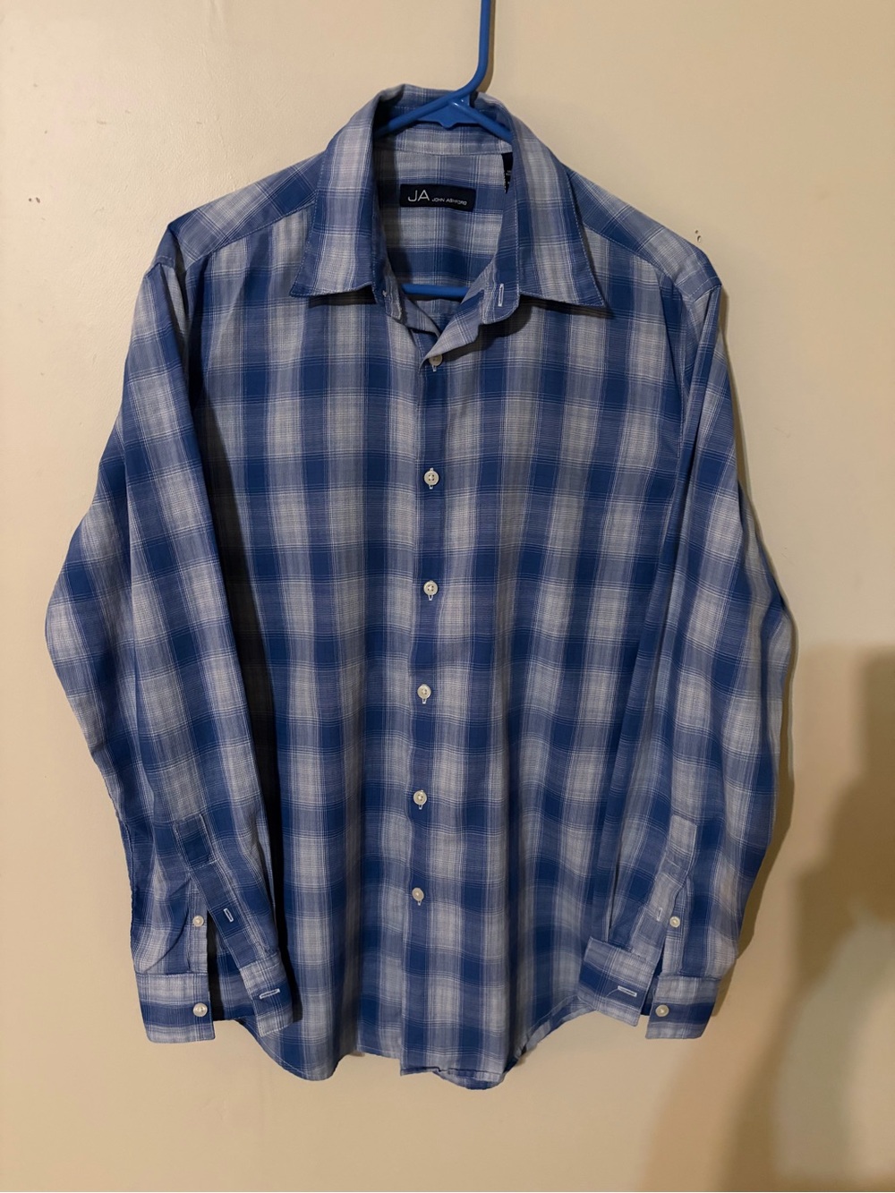 John Ashford Blue and White Plaid Casual Button-Down Shirt